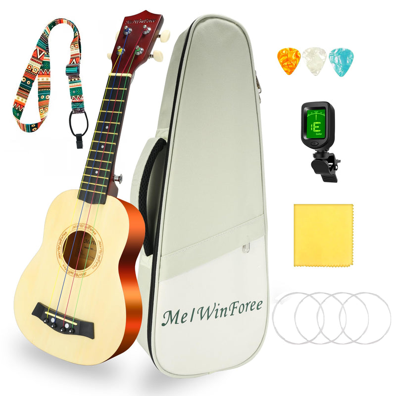 WelWinforee Soprano Ukulele 21 - Beginner Kit for Kids, Complete with Gig Bag, Strap, Tuner, Strings, Picks, Cloth - Ideal for Concerts, Left-Handed Players - Perfect Beginner Ukulele