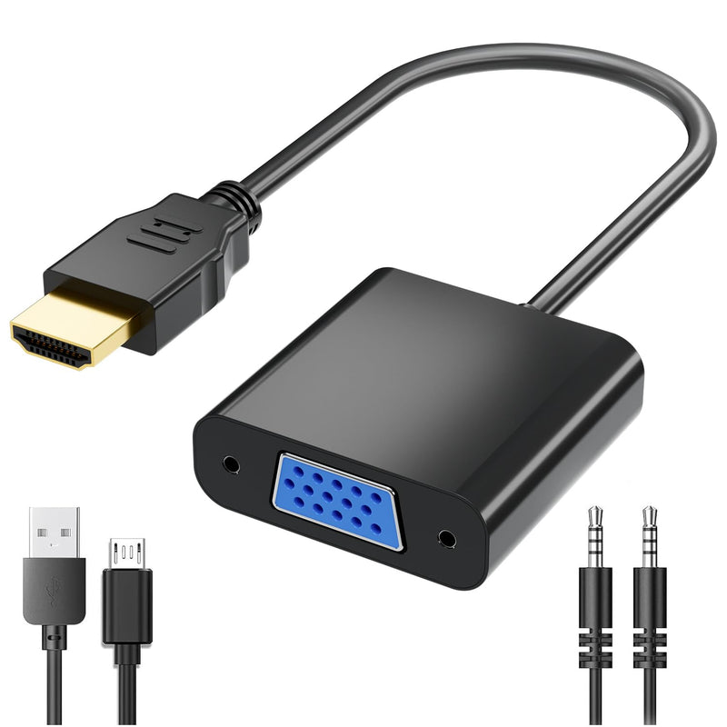 [AUSTRALIA] - HDMI to VGA, Gold-Plated HDMI to VGA Adapter (Male to Female) Contain 3.5mm Audio Port and Power Supply Port Computer, Desktop,Laptop,PC,Monitor,Projector,HDTV,Roku,Xbox,Support 4K 1080P 