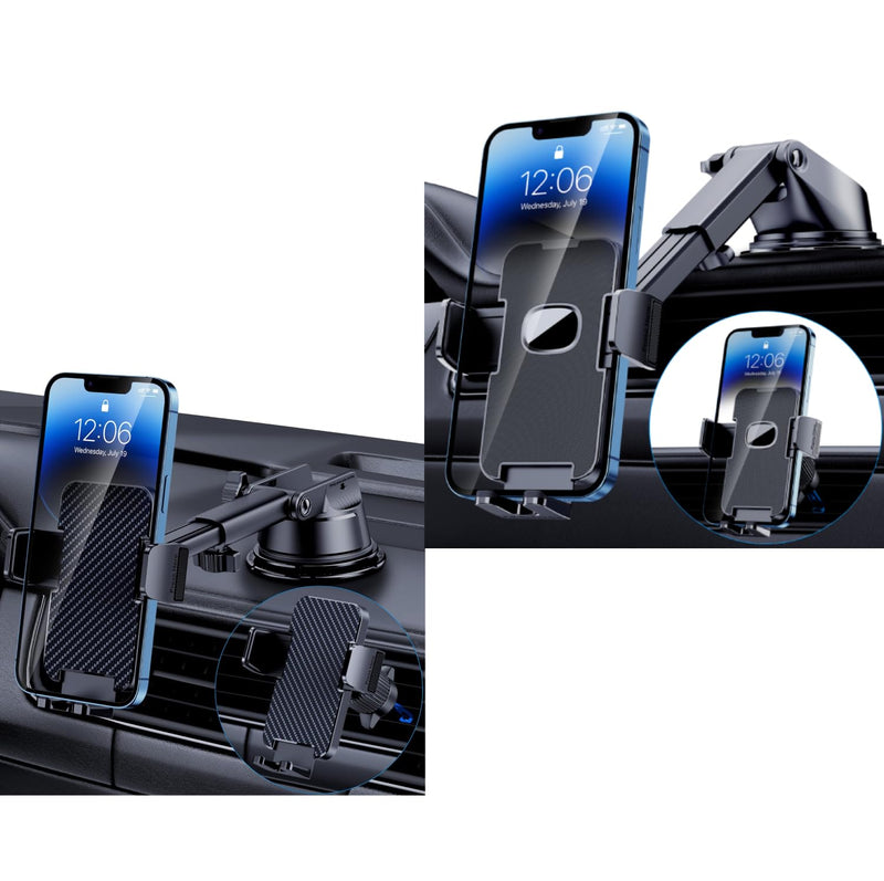 GUWEZ Phone Holder Car [Military Grade Suction Ultra Strong Base] Cell Phone Car Holder 3 in 1 Phone Mount for Car Dashboard & Carbon Fiber
