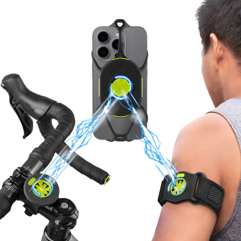 Bone Run + Bike Tie Connect Kit 2 - Magnetic, Running & Bike Phone Holders | Magnet Clasp, Quick Release & Rotatable, Comfortable Sport Armbands, Scratch-Free Bike Phone Mount, Fits 4.7" to 7.2" Phones