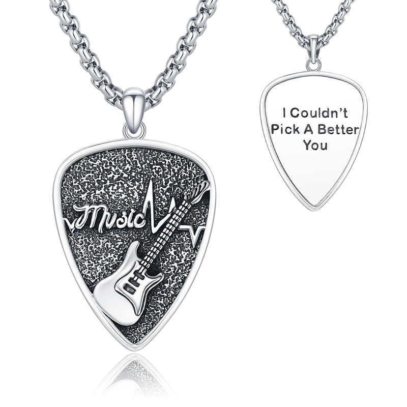 OHAYOO Sterling Silver Guitar Pick Pendant for Men – Music-Inspired Rock Jewelry – Music Gift for Guitar Players & Music Lovers Retro