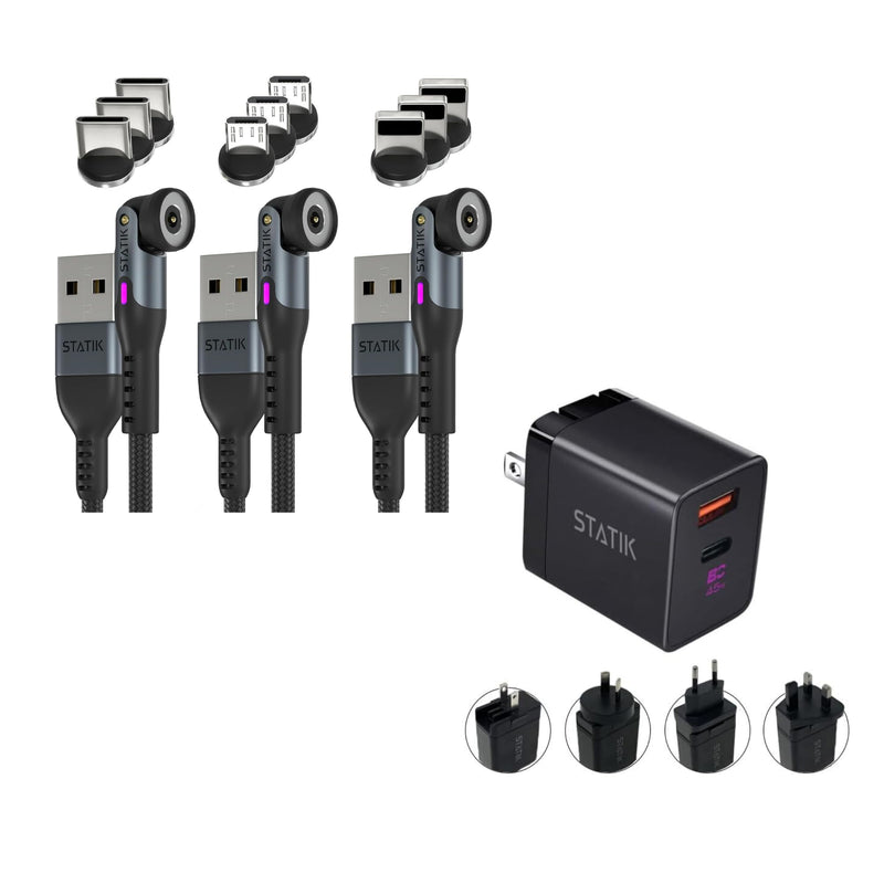 Statik 360 3 Pack Charging Cable (3ft) & GaN Charger (45W)