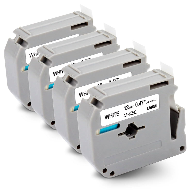 [AUSTRALIA] - M-K231 Tape Replacement for M-K231s Brother Label Tape 12mm 0.47 Inch MK231 M231 MK231s Work with PTouch PT-M95 PTM95 PT-65 PT-45 PT-70BM PT-80 Label Maker (4-Pack, Black on White) 4 