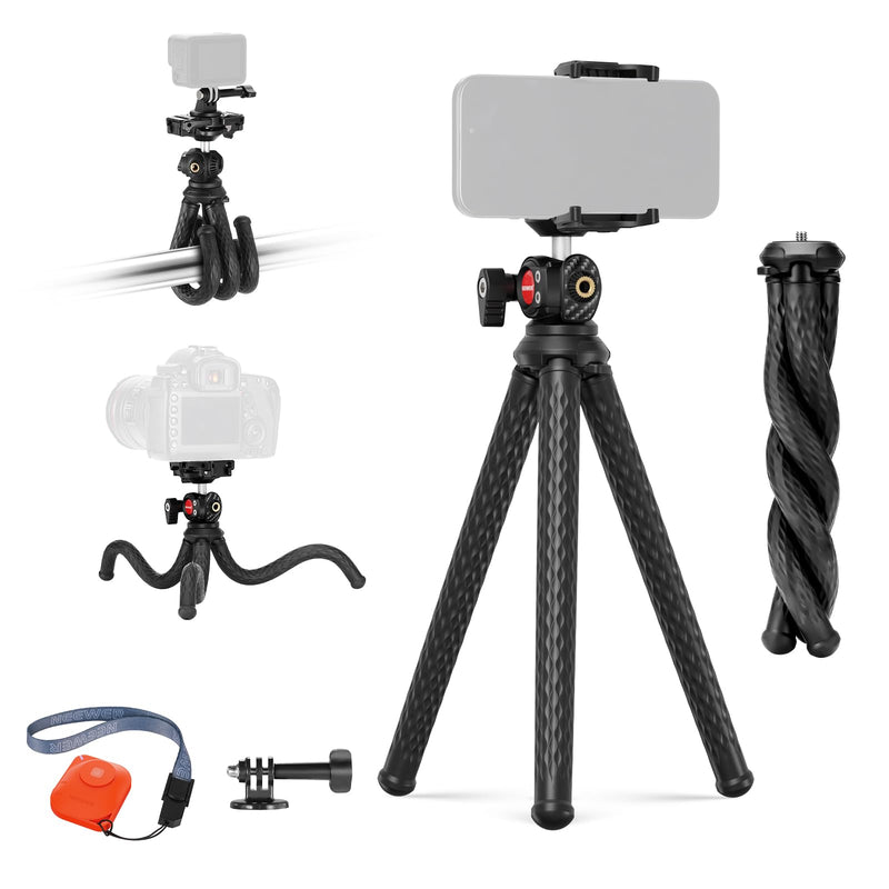 NEEWER Flexible Tripod with Remote, Mini Camera Phone Tripod Stand with Hidden Phone Holder&Action Camera Adapter Compatible with iPhone GoPro Hero13 12 11 10 DJI Insta360 Samsung for Vlogging, TP34