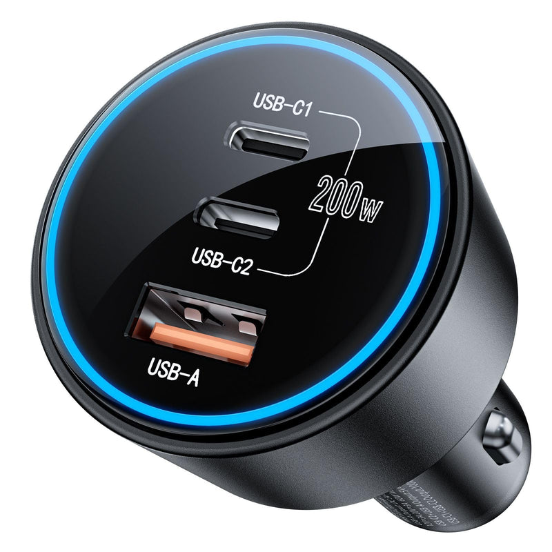 USB C Car Charger Fast Charging 200W, Dual PD 100W Type C Car Charger， | PD3.0/QC4.0/PPS Cigarette Lighter Adapter for iPhone 16/15/14/13/12, Galaxy S22/S21 Ultra, MacBook, Laptop etc