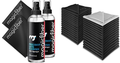 MagicFiber 34 PK Glasses Kit - 2 Eyeglass Cleaner Sprays + 32 Microfiber Cleaning Cloths - Premium Eye Glass Cleaners Spray and Glasses Wipes - Lint-Free Lens Microfiber Cleaning Cloth
