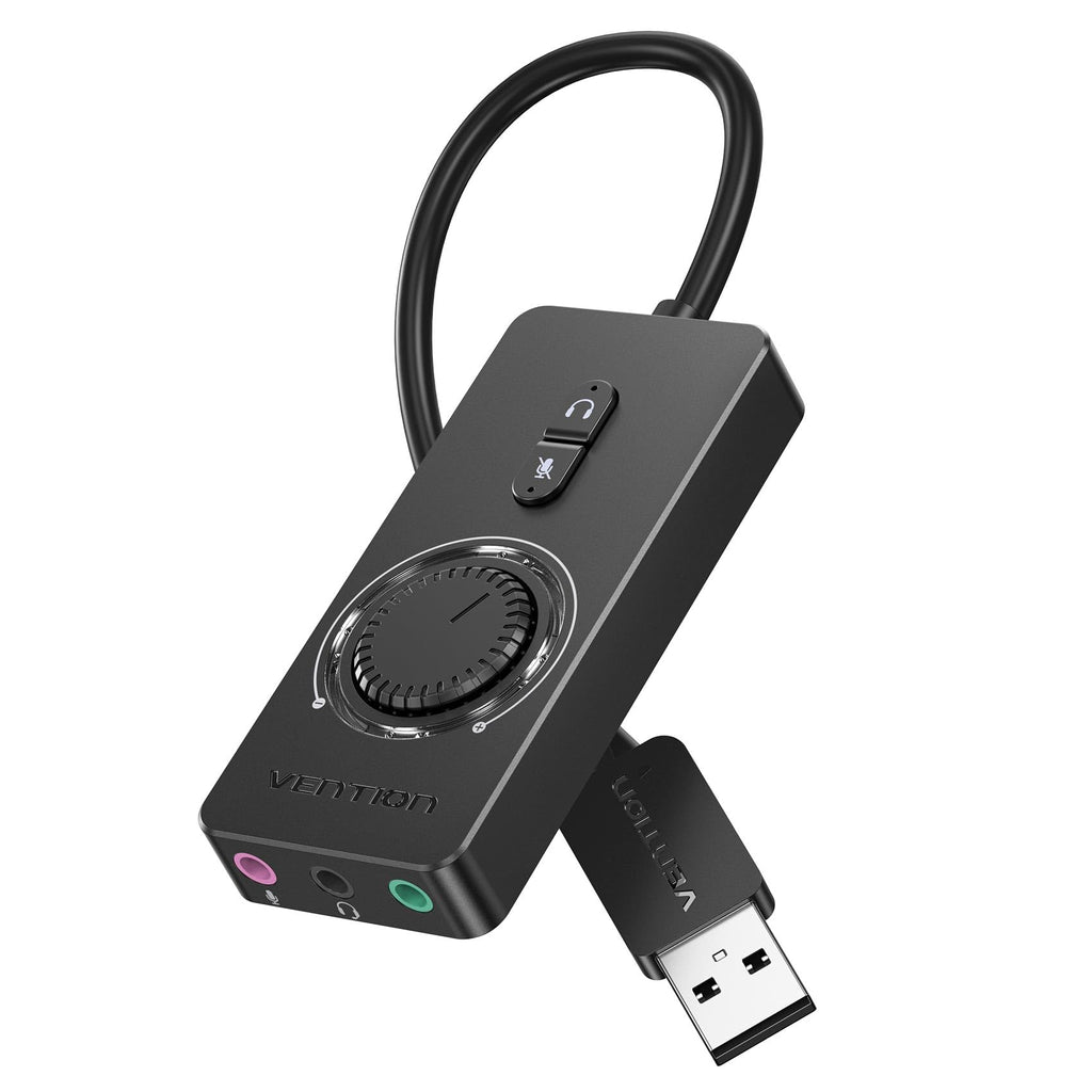 VENTION USB Sound Card, External Stereo Sound Card with Volume Control, USB to 3.5mm Jack Audio Adapter for Windows, Mac, PC, Laptop, Desktop, Headset, Switch and More Three Jack