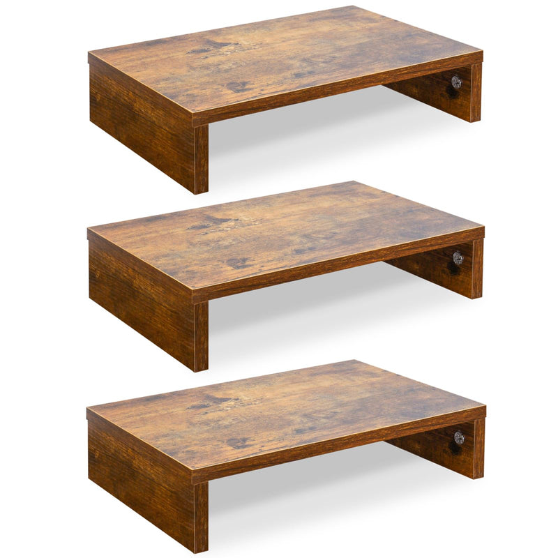 TEAMIX 3 PCS Rustic Brown Monitor Stand Wood