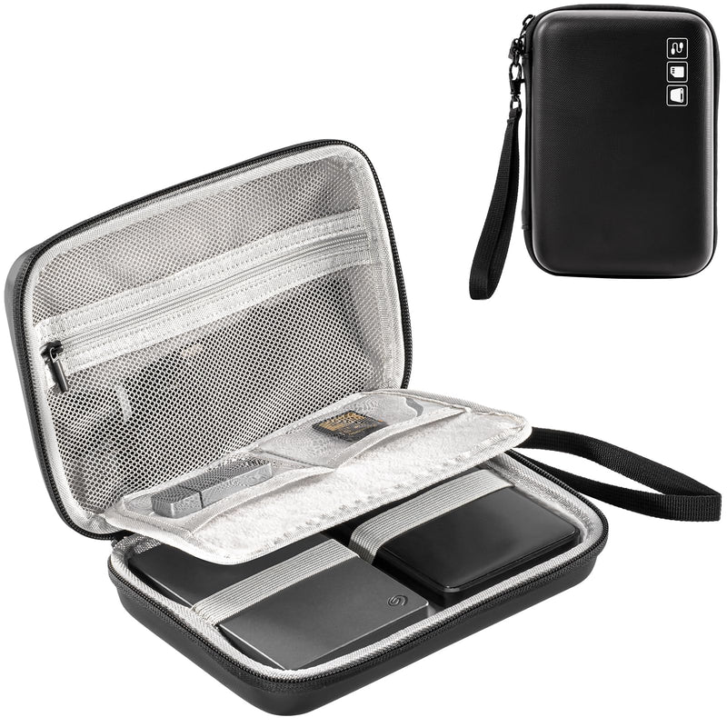 ProCase Hard Drive Case for Canvio Basics Western Digital WD Elements My Passport Seagate Portable Backup Plus Slim 1TB 2TB 3TB 4TB USB 2.5, Portable External Hard Drive Case for 2 Hard Drives -Black
