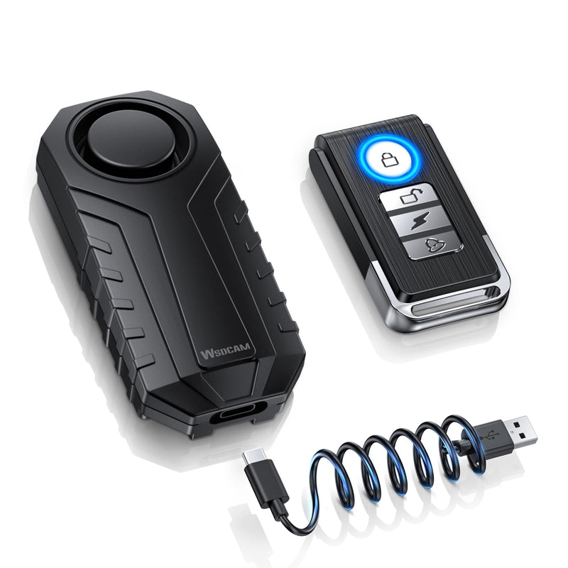 WSDCAM Wireless Bike Alarm with Remote, Rechargeable Bicycle Alarm System Anti Theft, IP65 Waterproof, 113dB Loud Bike Alarms for E-bikes, Motorcycles, Scooter, Outdoor Riding and Cycling Safety