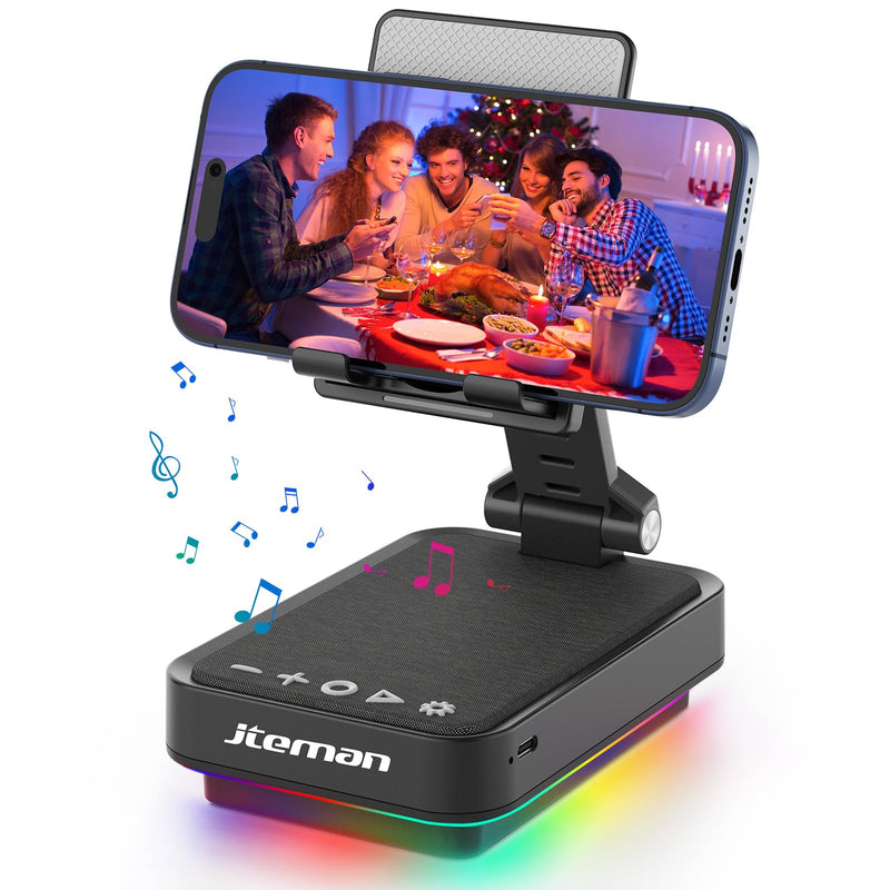JTEMAN Gifts for Men Cell Phone Stand with Wireless Bluetooth Speaker and Jumping Light, Cool Tech Gifts for Men Women Husband Dad, Unique Birthday Gifts for Him