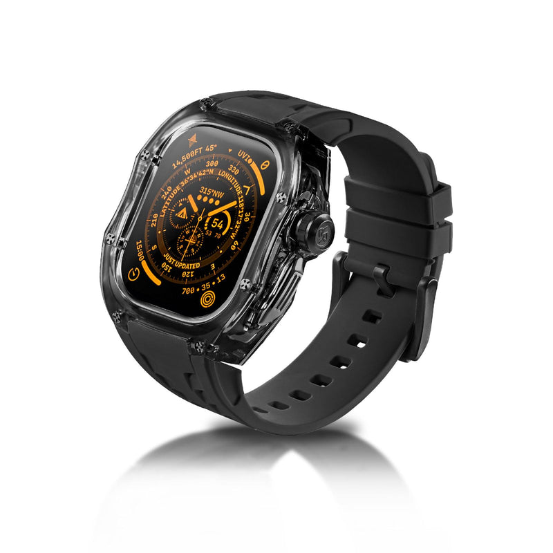 Translucent Designer Rugged Case and Band Compatible for Apple Watch Ultra 3/2/1 49mm, Luxury Tactical Crystal Clear Military Protector for iWatch, B-BR Black/Black-49