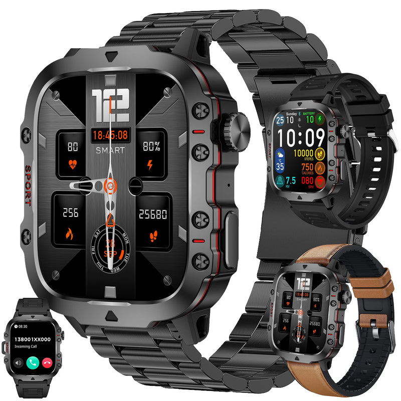 Smart Watches for Men(Answer/Make Call) , 1.96" HD Fitness Tracker Watch with Blood Pressure/Heart Rate Monitor, 3ATM Waterproof Fitness Watch for Men, Smart Watch for Android/iOS Phones (Brown) Brown