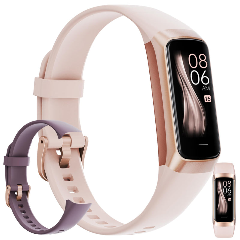 Fitness Tracker, Step Tracker Sport Bracelet Pedometer Calories Women, 1.1" AMOLED Smartwatch 3ATM Waterproof with Blood Pressure/Heart Rate Monitor for Men, Smart Watch for Android/iOS Phones (Pink)