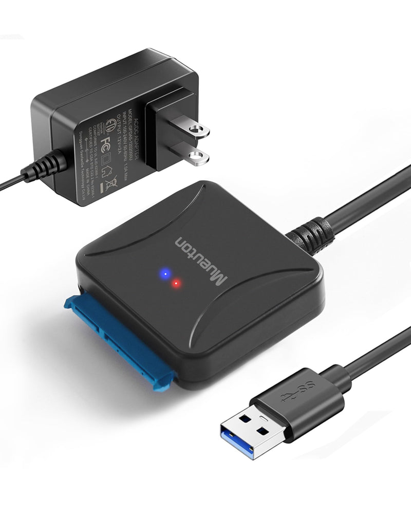SATA to USB Adapter, USB 3.0 to SATA III Hard Drive Adapter, SATA to USB, Hard Drive Reader for 2.5/3.5 inch HDD SSD UASP with 12V/2A Power Adapter Black