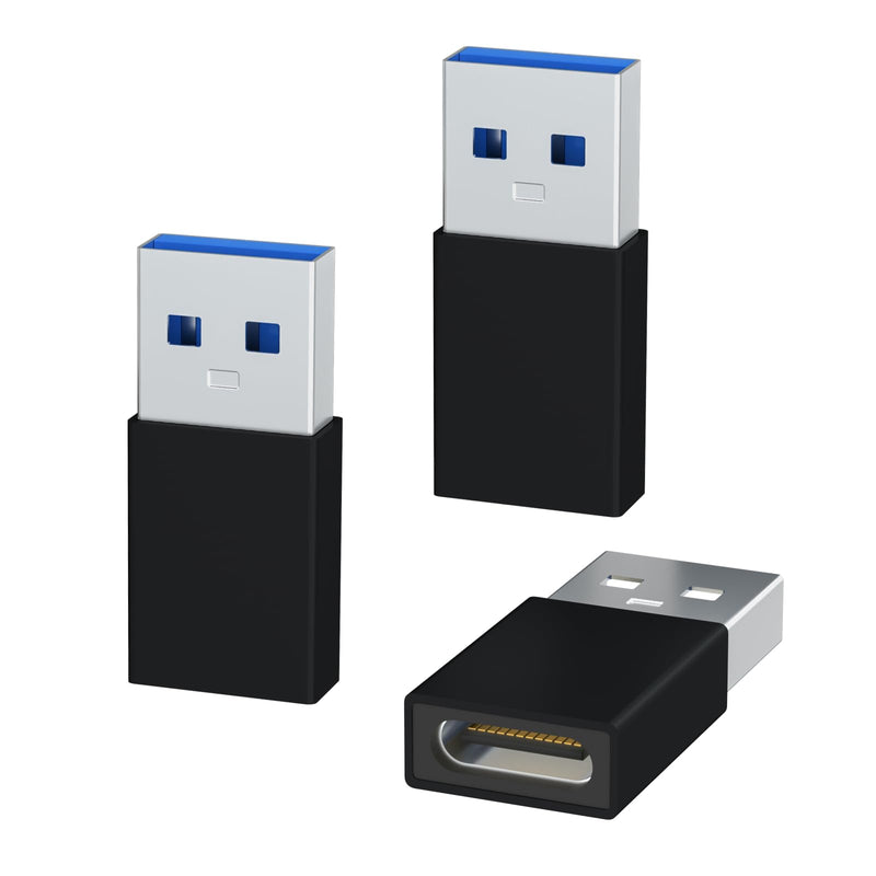[AUSTRALIA] - USB to USB C Adapter 3 Pack,Type C Female to A Male Charger Converter Compatible with Apple Watch Ultra iWatch 8 7,iPhone 15 14 13 12 Pro Max Plus,Airpods,iPad,Car,Samsung Galaxy (Black) Black 