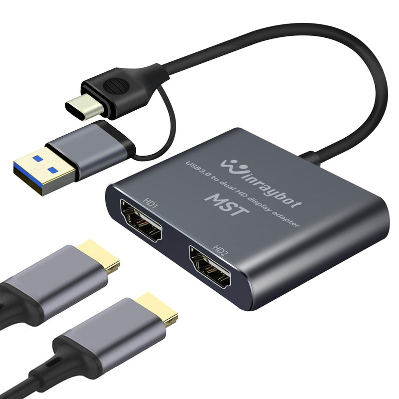 USB to HDMI Adapter,USB to HDMI for Dual Monitor Adapter, hdmi Splitter Extended Display，USB 3.0 for 2 Monitors,USB A to hdmi+USB C to hdmi Adapter USB Video Card-Supports Mac/Windows