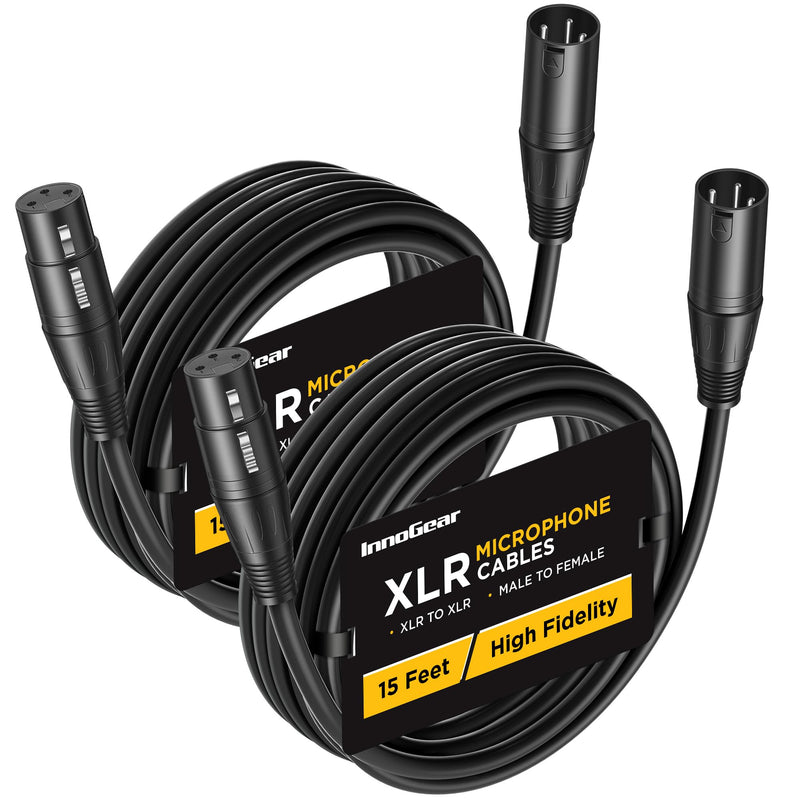 [AUSTRALIA] - InnoGear XLR Microphone Cables, 15 Feet 2 Pack Oxygen-Free Copper Male to Female 3-Pin Balanced XLR Mic Cables Cord for Speaker Podcast Audio Mixer DMX Effector Amplifier Sound Card, Black 