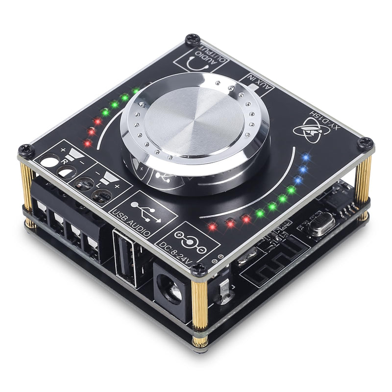 15W+15W Mini Bluetooth Amplifier Board, PEMENOL DC 8-24V Stereo Dual Channel Audio Power Amplifier Module with Music Spectrum Volume Indicator Support Bluetooth Audio U Disk for Home DIY Speaker