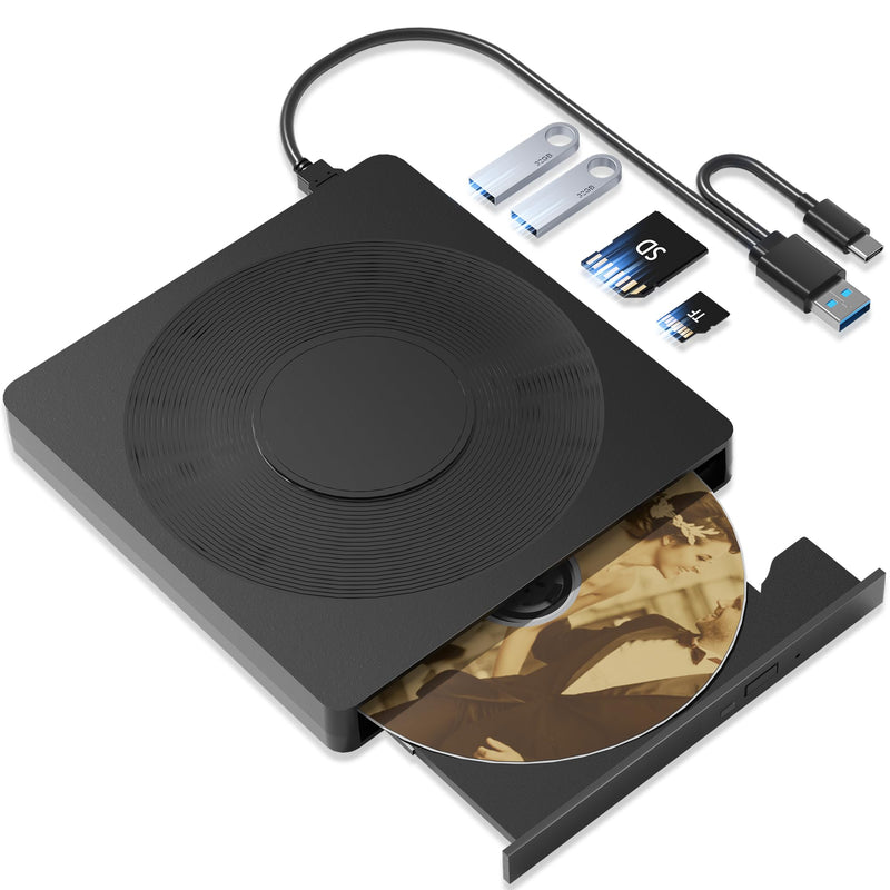 Wbacon External CD/DVD Drive for Laptop, 5 in 1 LightScribe DVD Burner | External CD/DVD Drive for PC, USB 3.0 External DVD Drive, DVD Reader Disc Drive for Windows XP/7/8/10/11 Mac Laptop Desktop