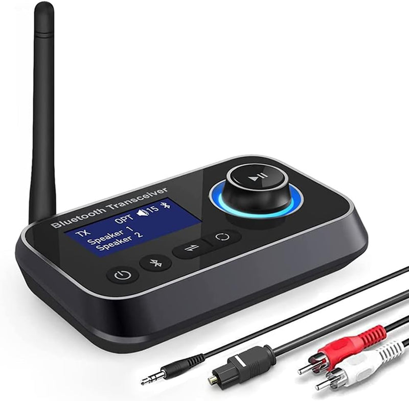 [AUSTRALIA] - Bluetooth Transmitter Receiver 3-in-1 Bluetooth 5.0 Audio Adapter for 2 Headphones with Bypass Volume Control ON/Off Switch LCD Display 3.5mm Aux/Optical/RCA for Home Stereo TV Speaker PC All Black 