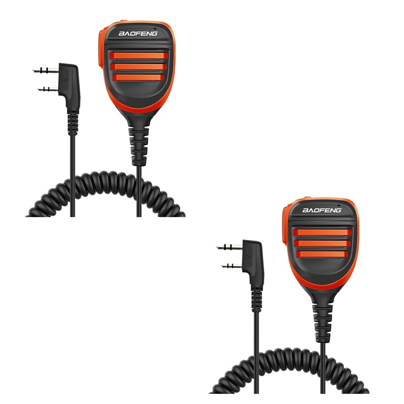 2 Pack BAOFENG BF-F8HP Microphone Speaker Dual PTT Handheld Mic Waterproof Upgrade of Original BF Mic for GMRS Ham Radio 2Pin K Orange Compatible with UV-K5 UV-82 UV-S9 Plus UV-17R P15UV