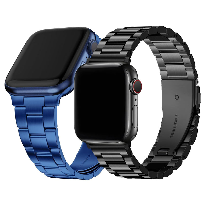 Fullmosa Compatible Metal No tools needed Apple Watch Band 44mm/45mm/42mm Blue with Case & Compatible Stainless Steel Apple Watch Band with case 44mm/45mm/42mm,Black
