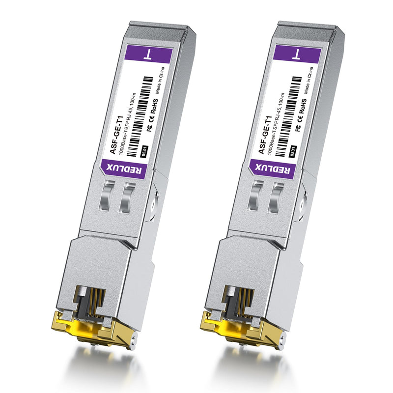 REDLUX SFP to RJ45 1000Base-T Copper Ethernet Module, up to 100m, 2-Pack | 1.25G SFP-T Copper Transceiver for Cisco SFP-GE-T, Ubiquiti Unifi UF-RJ45-1G, Meraki, Fortinet, TP-Link and More 1.25G-T
