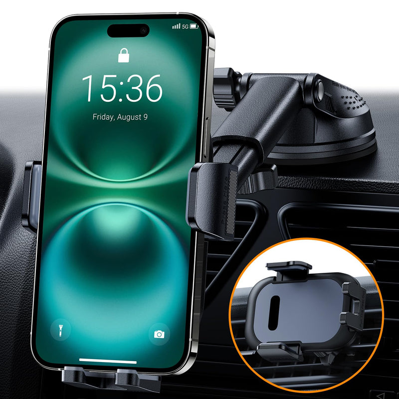 hitolza Ultra Stable Phone Holders for Your Car [Powerful & 360 Adjustable Suction Cup] Universal Car Phone Holder Mount Long Arm Flexible Car Mount for Dashboard Windshield Air Vent All Phone Case Gray