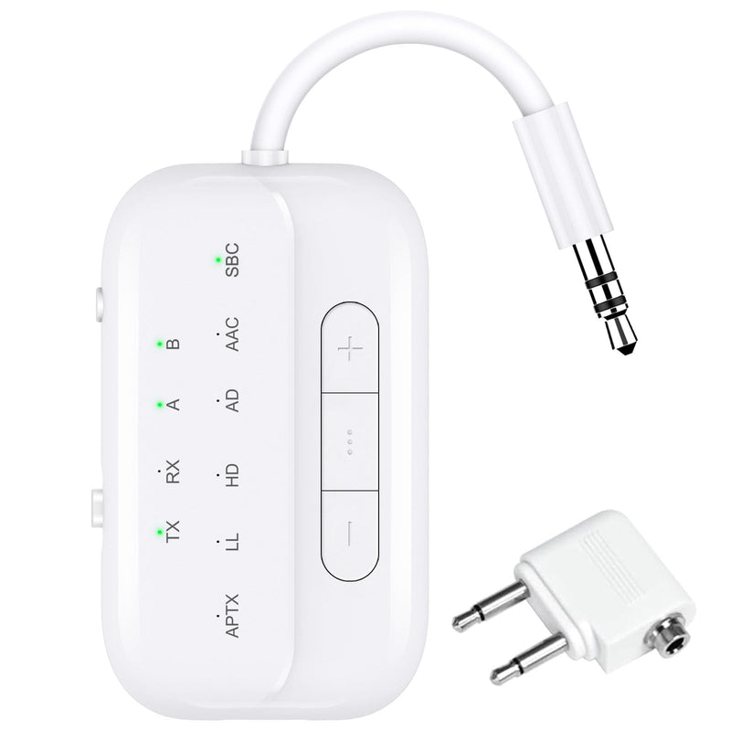 [AUSTRALIA] - Bluetooth V5.4 Transmitter Receiver, 2-in-1 Airplane Bluetooth Adapter for TV, PC, Gym,Switch,Supports to 2 AirPods/Headphones;Bluetooth Receiver for Car/Home Stereo,with AptX Low Latency/HD White 