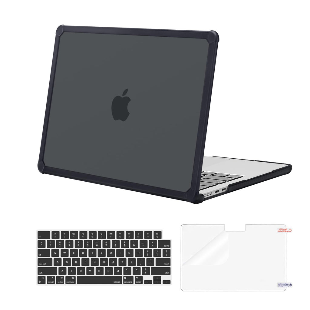 MOSISO Compatible with MacBook Air 13 inch Case 2024 2023 2022 M3 A3113 M2 A2681, Anti-Cracking Heavy Duty TPU Bumper Plastic Hard Case&Keyboard Skin&Screen Film for MacBook Air 13.6, Black