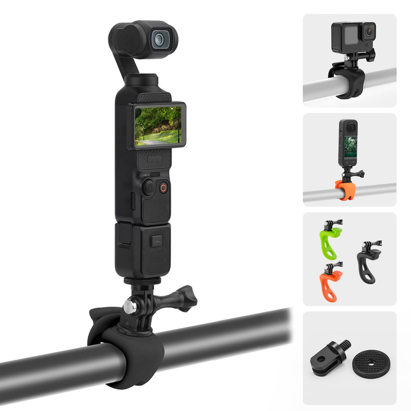 Pocket 3 Car Bike Mount Strap Flexible Wrap Band Motorcycle Handlebar Fence Holder Accessories for Insta360 X4 X3 Ace Pro Go 3 3S, for GoPro Max Mini Hero, Osmo Pocket 3 2 Action Camera Black