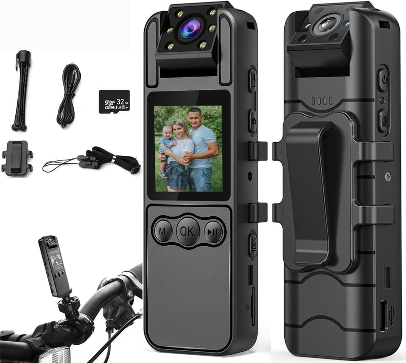 [AUSTRALIA] - Body Camera with Audio and Video Recording, HD 1080P Body Cam with 180° Rotating Lens, 6HR Battery, Night Vision, 32GB Body Worn Camcorder, for Personal Civilians, Police Law Enforcement 