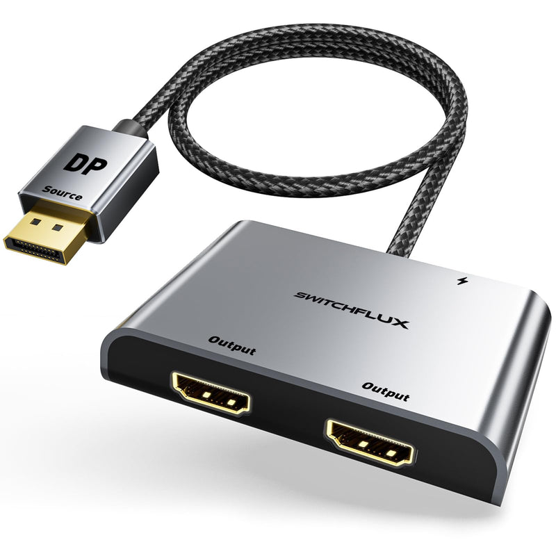 DisplayPort to Dual HDMI Adapter [4K@60Hz] DP to HDMI Splitter 1 in 2 Out Extended Display, DP 1.2 to 2 HDMI Female Converter for Dual Monitors Compatible with PC,Graphic Card and More