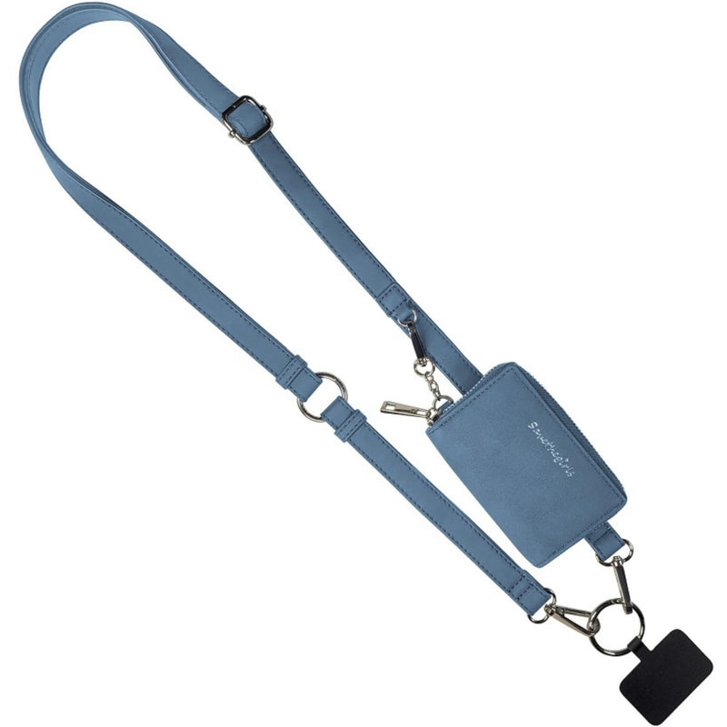 Save the Girls Clip and Go Brushed Vegan Phone Lanyard - Crossbody Phone Case with Pouch, Adjustable and Removable Strap Denim