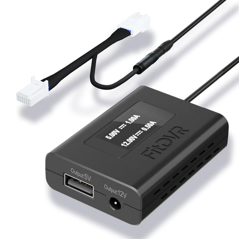Dash Cam Power Adapter (12pin), Compatible with Toyota Tacoma Camry Corolla RAV4 and Lexus and More, LED Display, Built-in USB Power Source, Easy to Install, Plug and Play, 5V 12V Output