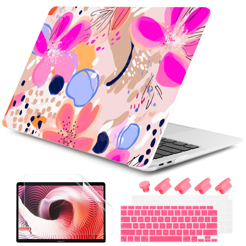 DONGKE Compatible with MacBook Air 13 inch Case 2021 2020 2019 2018 Release A2337 M1 A2179 A1932 with Retina Display & Touch ID, Plastic Hard Shell & Keyboard Cover - Floral Artistic Floral Artistic D157