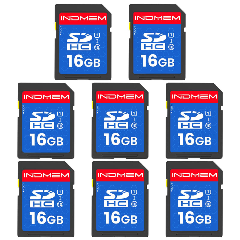 INDMEM SD Card 16GB, 8 Packs Class 10 16GB Flash Memory Card MLC Standard Secure Digital Cards Camera Card 16GB(8pcs)