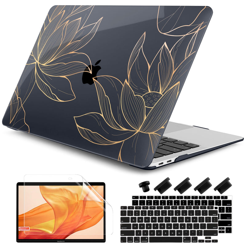 DONGKE Compatible with MacBook Air 13 inch Case 2021 2020 2019 2018 Release A2337 M1 A2179 A1932 with Retina Display & Touch ID, Plastic Hard Shell & Keyboard Cover - Lotus Lotus D153