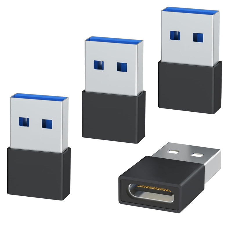 [AUSTRALIA] - Welldiea USB to USB C Adapter 4 Pack, USB C Female to USB Male OTG Charger Type C Converter Compatible with Apple Watch Ultra iWatch 7-9,iPhone 15~13 Plus Pro Max,AirPods 3,iPad Air,Car,Galaxy (Black) Black 