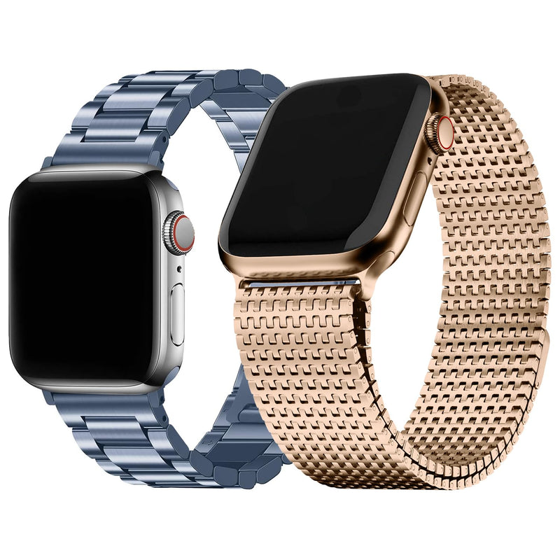 Fullmosa Compatible Stainless Steel Apple Watch Band with case 44mm/45mm/42mm Blue Grey & Compatible Metal Apple Watch Band with case 44mm/45mm/42mm,Rose Gold