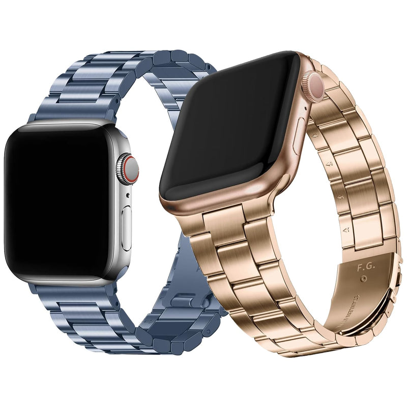 Fullmosa Compatible Stainless Steel Apple Watch Band with case 41mm/40mm/38mm Blue Grey & Compatible Metal iWatch Band with case 41mm/40mm/38mm,Rose Gold