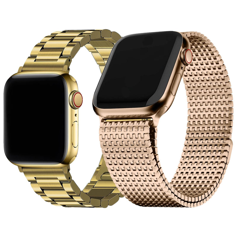 Fullmosa Compatible Stainless Steel Apple Watch Band with case 44mm/45mm/42mm Gold & Compatible Metal Apple Watch Band with case 44mm/45mm/42mm,Rose Gold