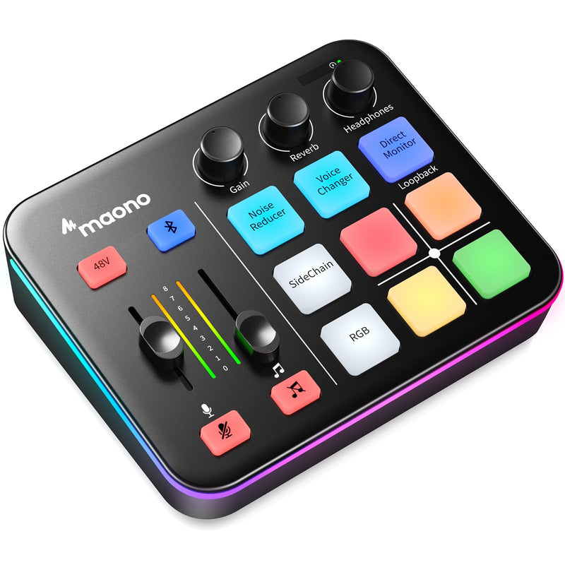 MAONO Gaming Audio Mixer, Audio Interface with Pro-preamp, RGB, Bluetooth, 48V Phantom Power for Live Streaming, Podcasting, Content Create, Gaming MaonoCaster G1 NEO (BLACK) Black