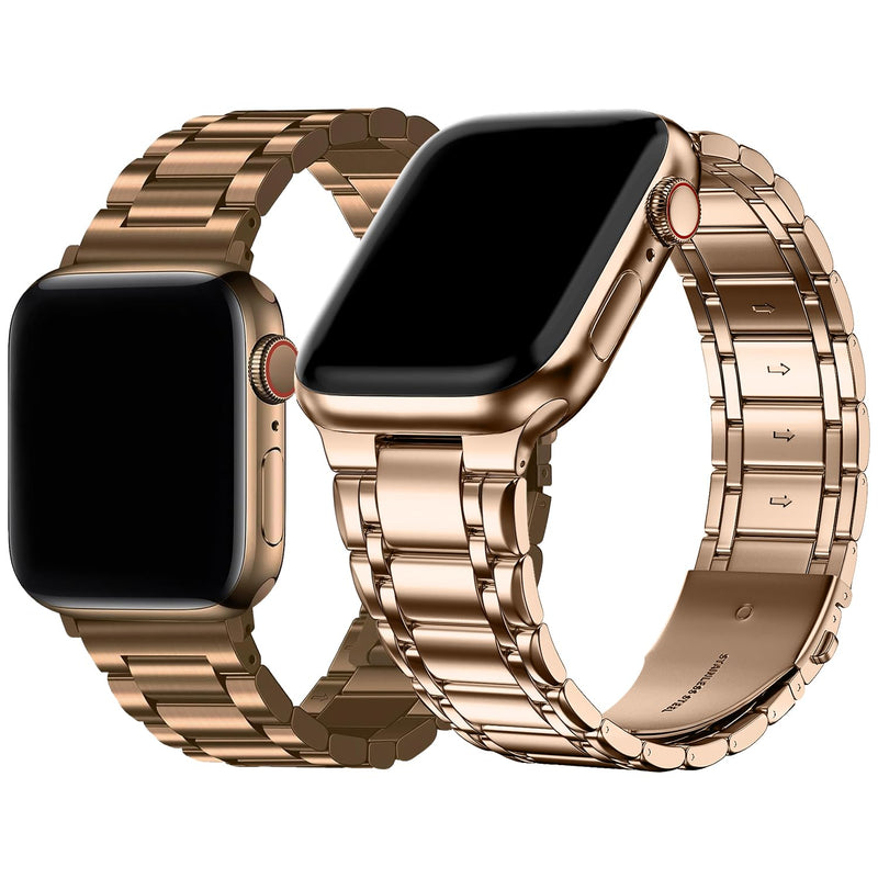 Fullmosa Compatible Stainless Steel Apple Watch Band with case 44mm/45mm/42mm Coffee Gold & Compatible Metal Apple Watch Band with case 44mm/45mm/42mm,Rose Gold
