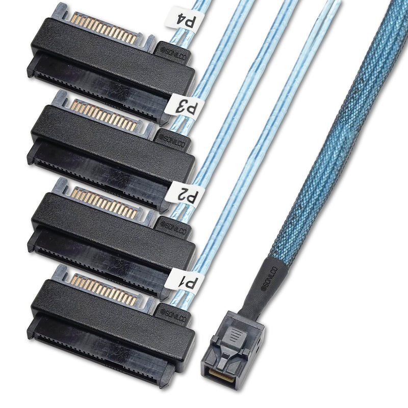 Storage Configurations Cable Mini SAS HDD SFF-8643 to 4 SFF-8482 with 15-pin Power Port Cord (2 Cables, 0.5 Meter / 1.6 Feet) 2 Cables