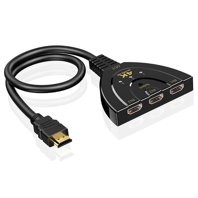3 Port HDMI Switcher with Cable, 4K HDMI Splitter 3 in 1 Out, Supports Full HD 4K 1080P 3D Player, HDMI Hub for TV Stick,PS4,PC