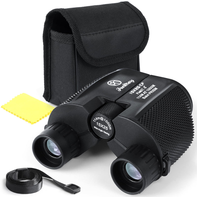 Binoculars 15x25 for Adults and Kids BAK4 Prism for Brighter & Sharper Image - FMC Prevent Surface Reflection & Boost Light for Bird Watching, Outdoor Hunting, Travel, Compact & Low Light Vision