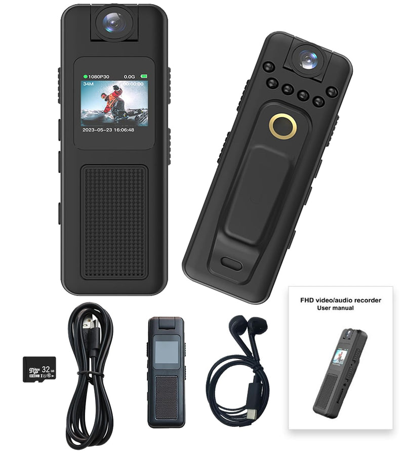 [AUSTRALIA] - Body Camera with Audio and Video Recording，180° Rotating Lens Body Camera Audio and Video Recorder 32GB Mini Body Worn Camcorder， for Personal Civilians, Police Law Enforcement 