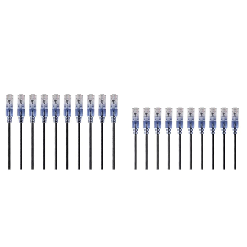 Monoprice 10-Pack Cat6A Ethernet Patch Cable Bundle - 3 Feet and 2 Feet, Black SlimRun Series